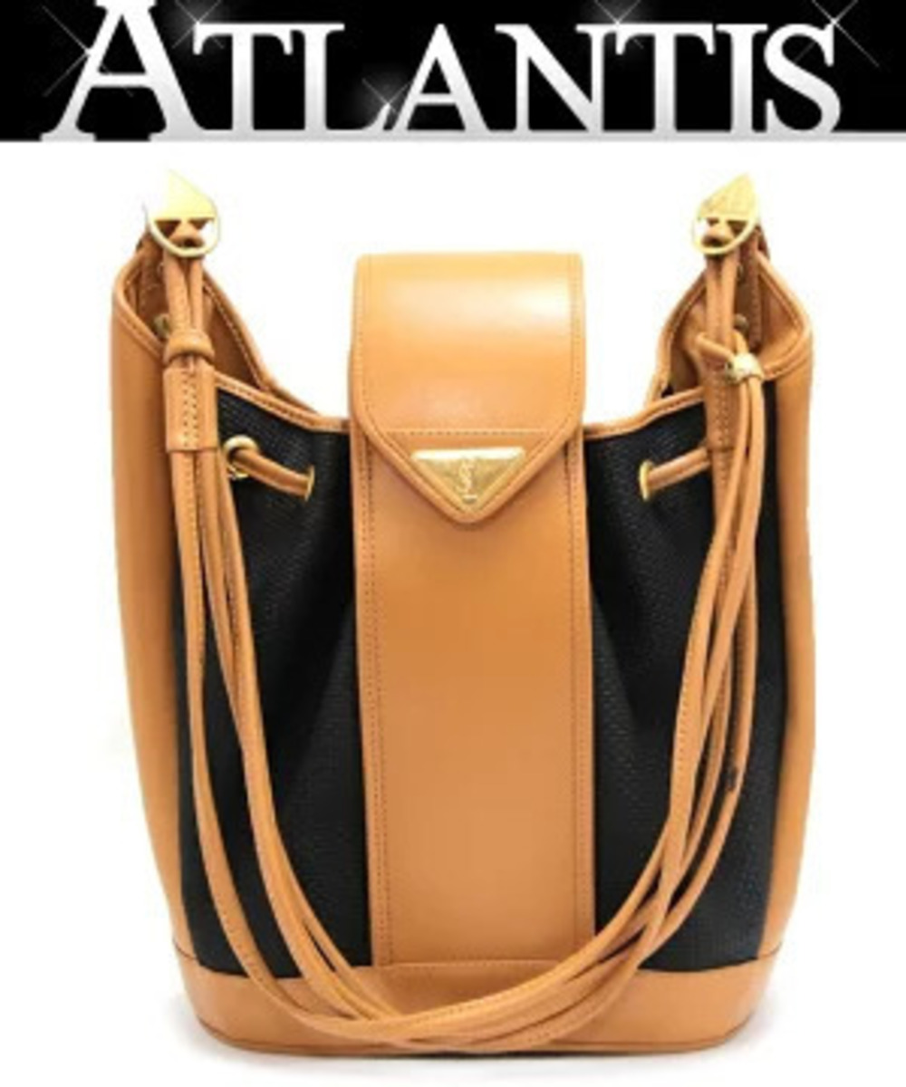 Saint Laurent Yves YSL drawstring shoulder bag leather brown